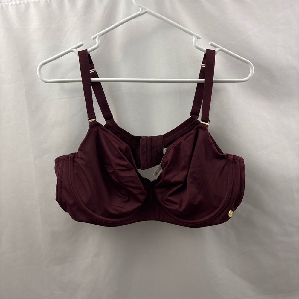 Cacique Unlined Balconette Bra Size 44DD Maroon Dark Purple Gold Logo
